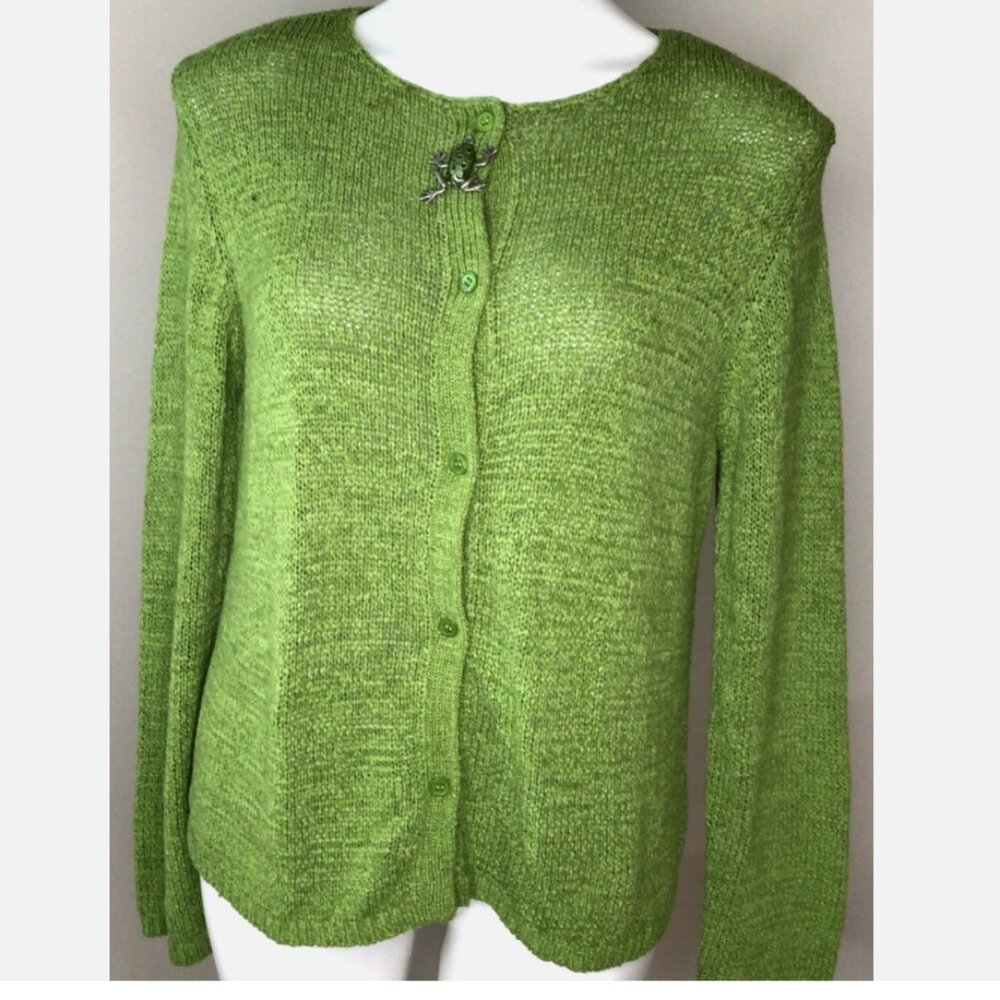 Josephine Chaus Vintage Green Knit Cardigan Size S - Picture 2 of 3
